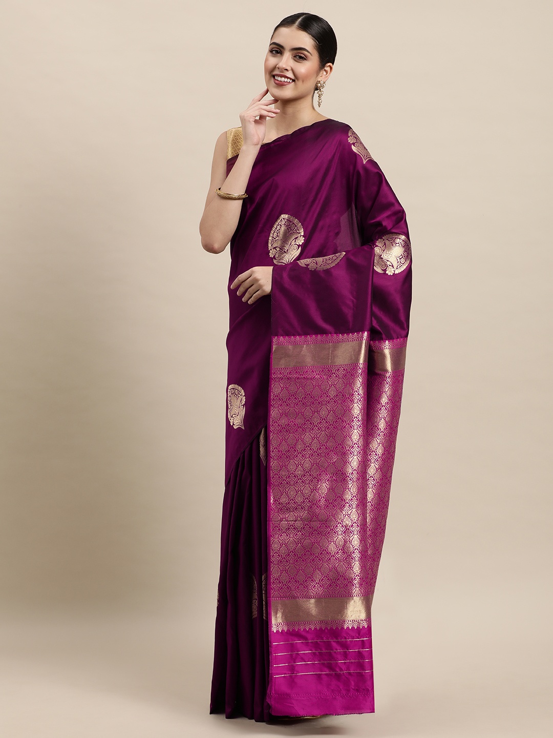 

Royal Rajgharana Saree Magenta Woven Design Banarasi Saree