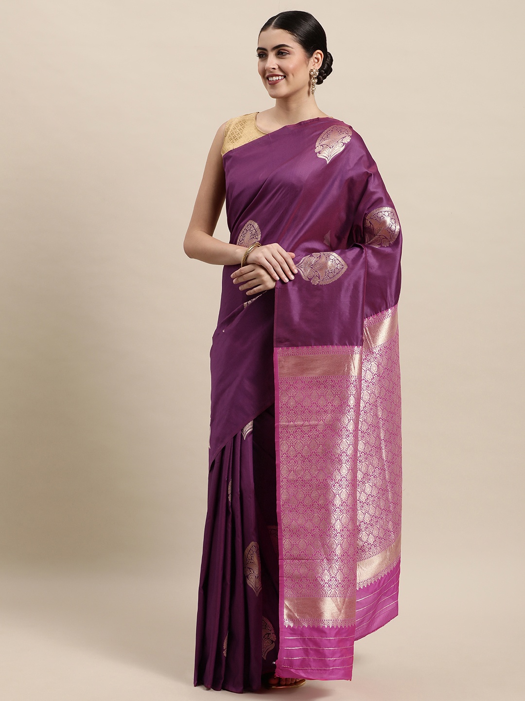 

Royal Rajgharana Saree Magenta & Golden Woven Design Banarasi Saree