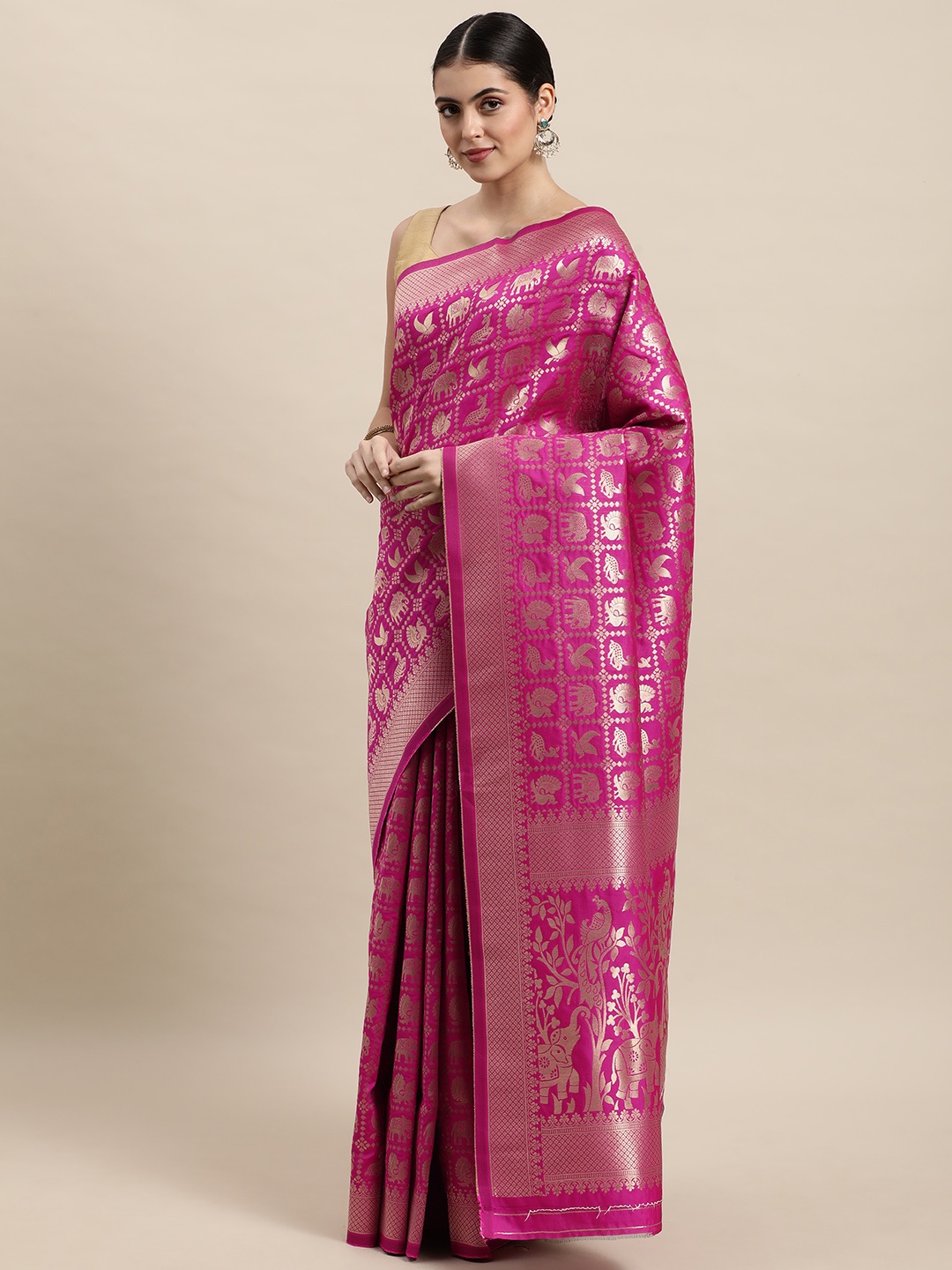 

Royal Rajgharana Saree Pink & Golden Woven Design Patola Saree