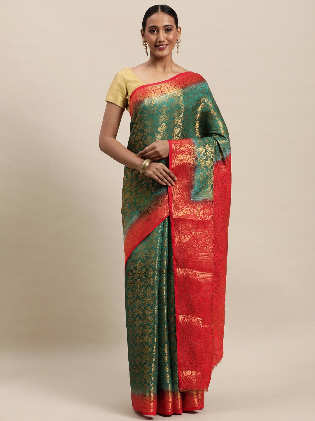 

Royal Rajgharana Saree Green & Golden Woven Design Kanjeevaram Saree