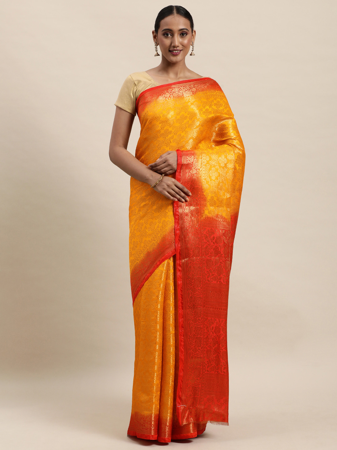 

Royal Rajgharana Saree Yellow Woven Design Kanjeevaram Saree