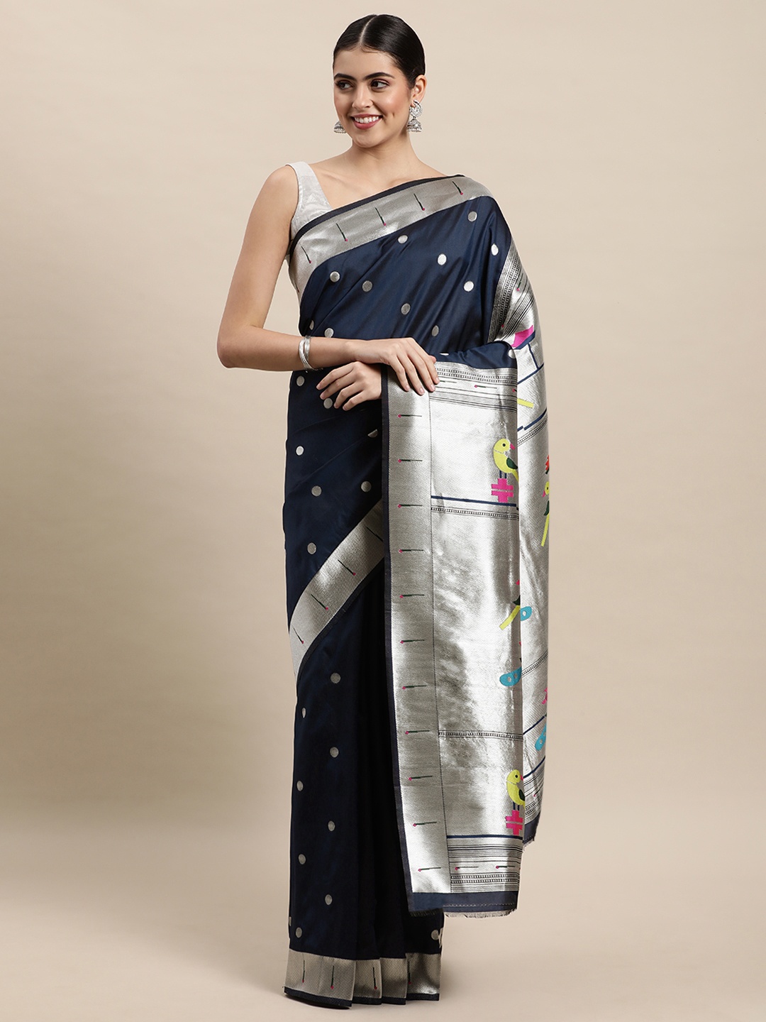 

Royal Rajgharana Saree Navy Blue Woven Design Paithani Saree