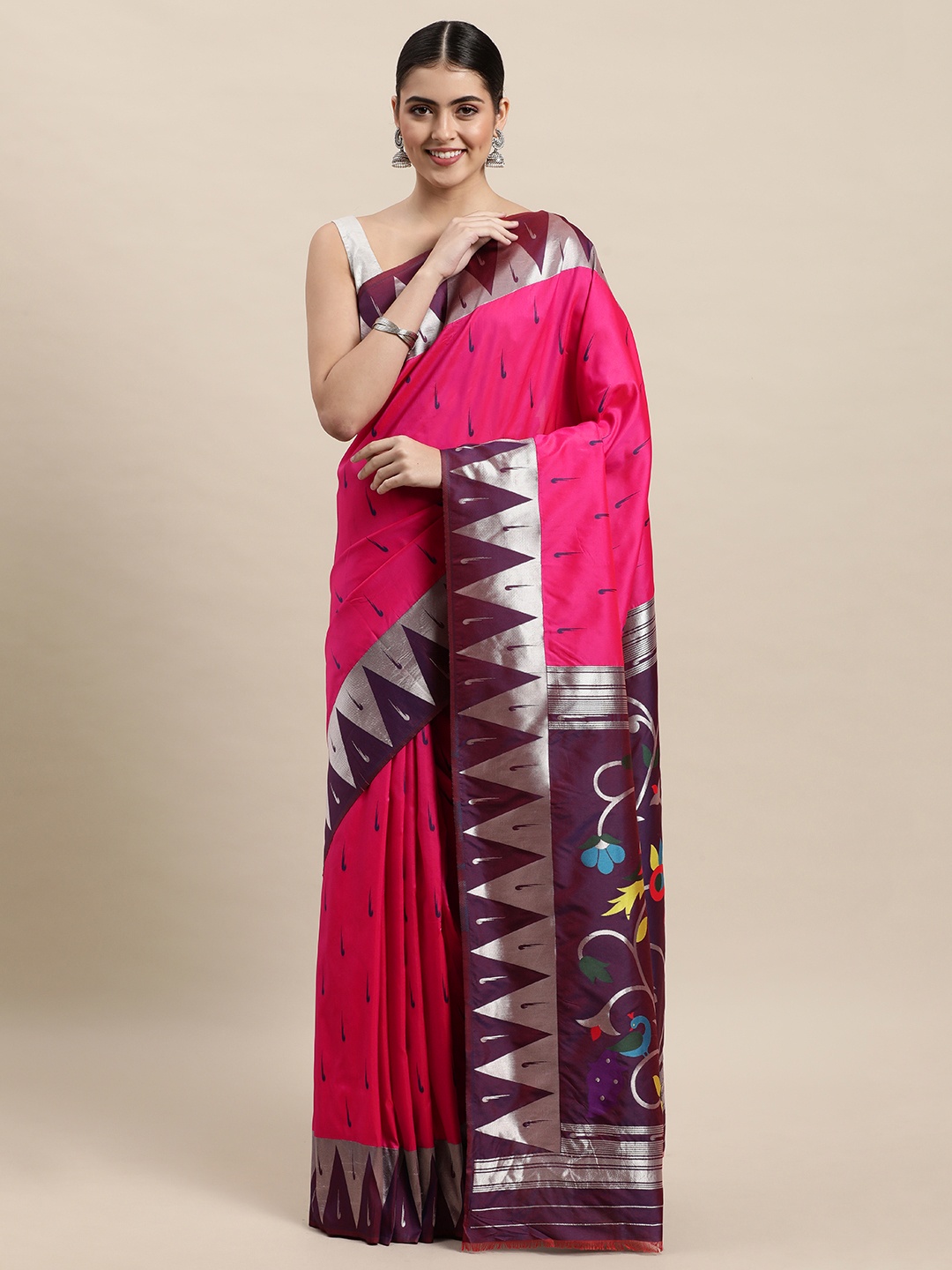 

Royal Rajgharana Saree Pink Woven Design Paithani Saree