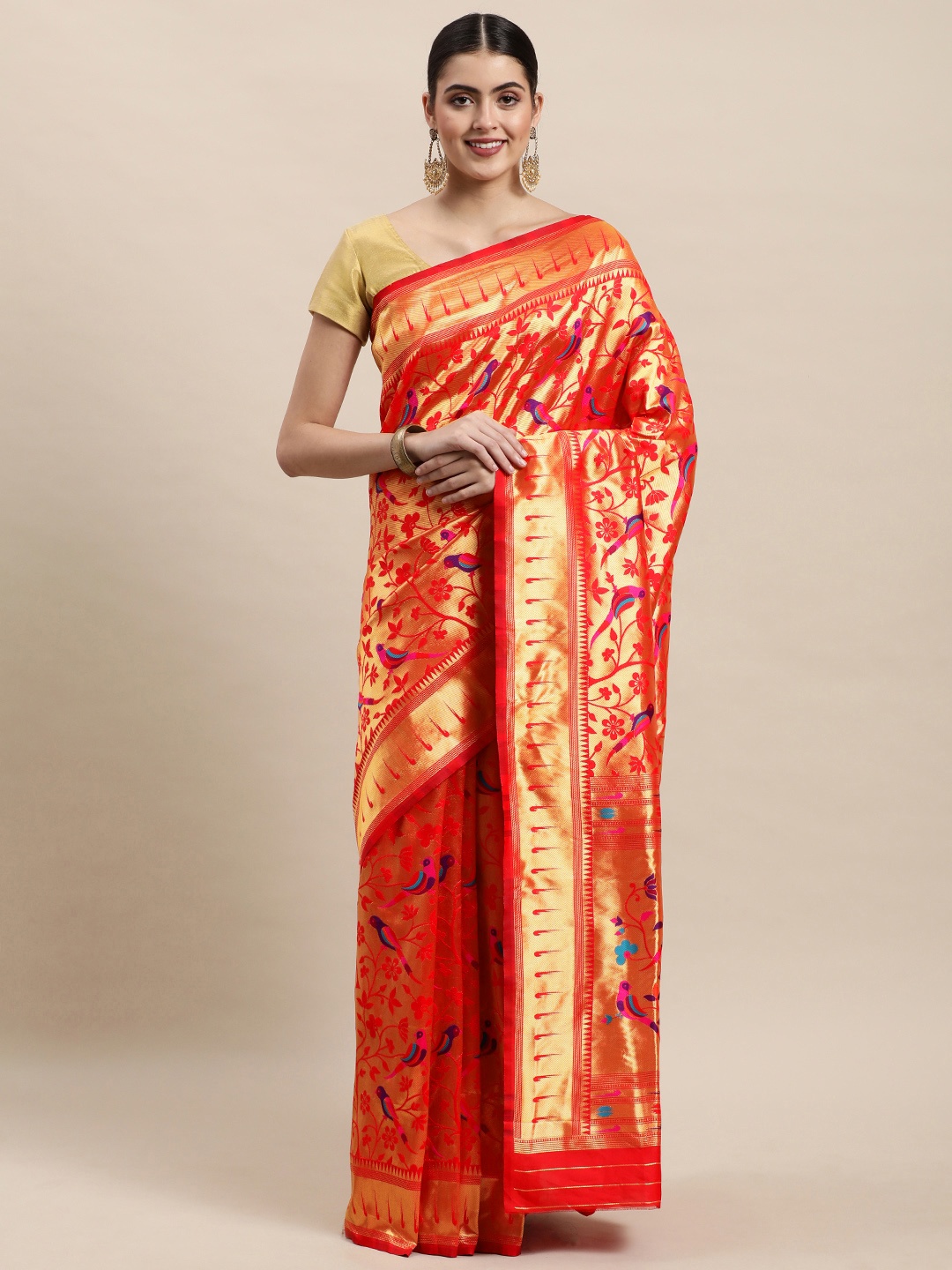 

Royal Rajgharana Saree Red & Golden Woven Design Paithani Saree