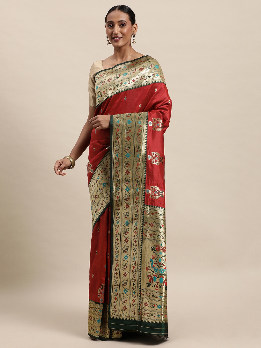 

Royal Rajgharana Saree Red Woven Design Paithani Saree