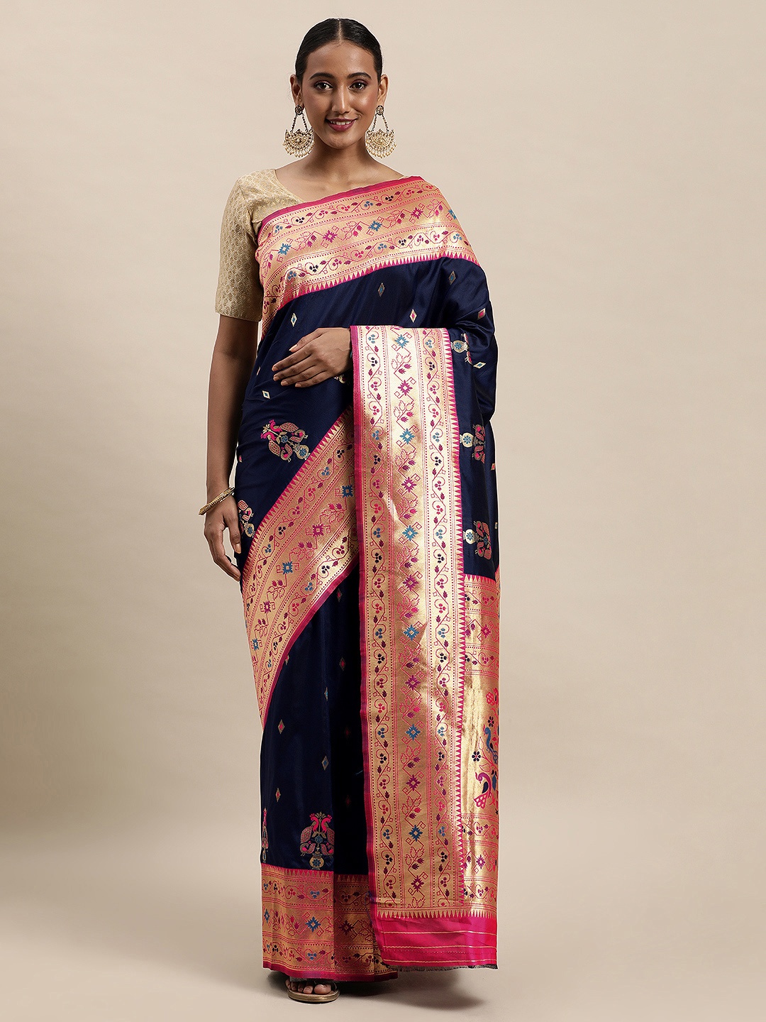 

Royal Rajgharana Saree Navy Blue Woven Design Paithani Saree