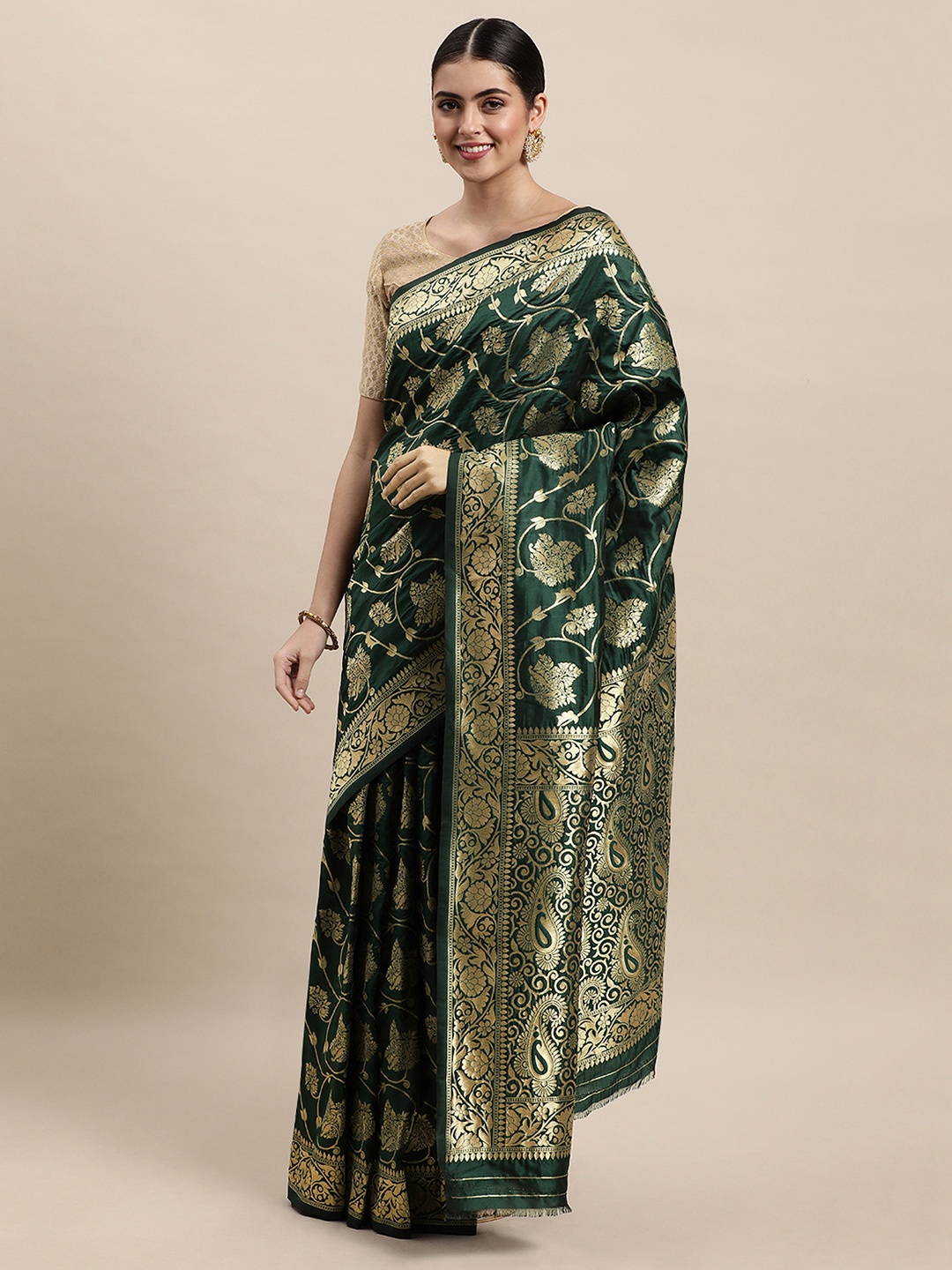 

Royal Rajgharana Saree Green & Golden Woven Design Banarasi Saree