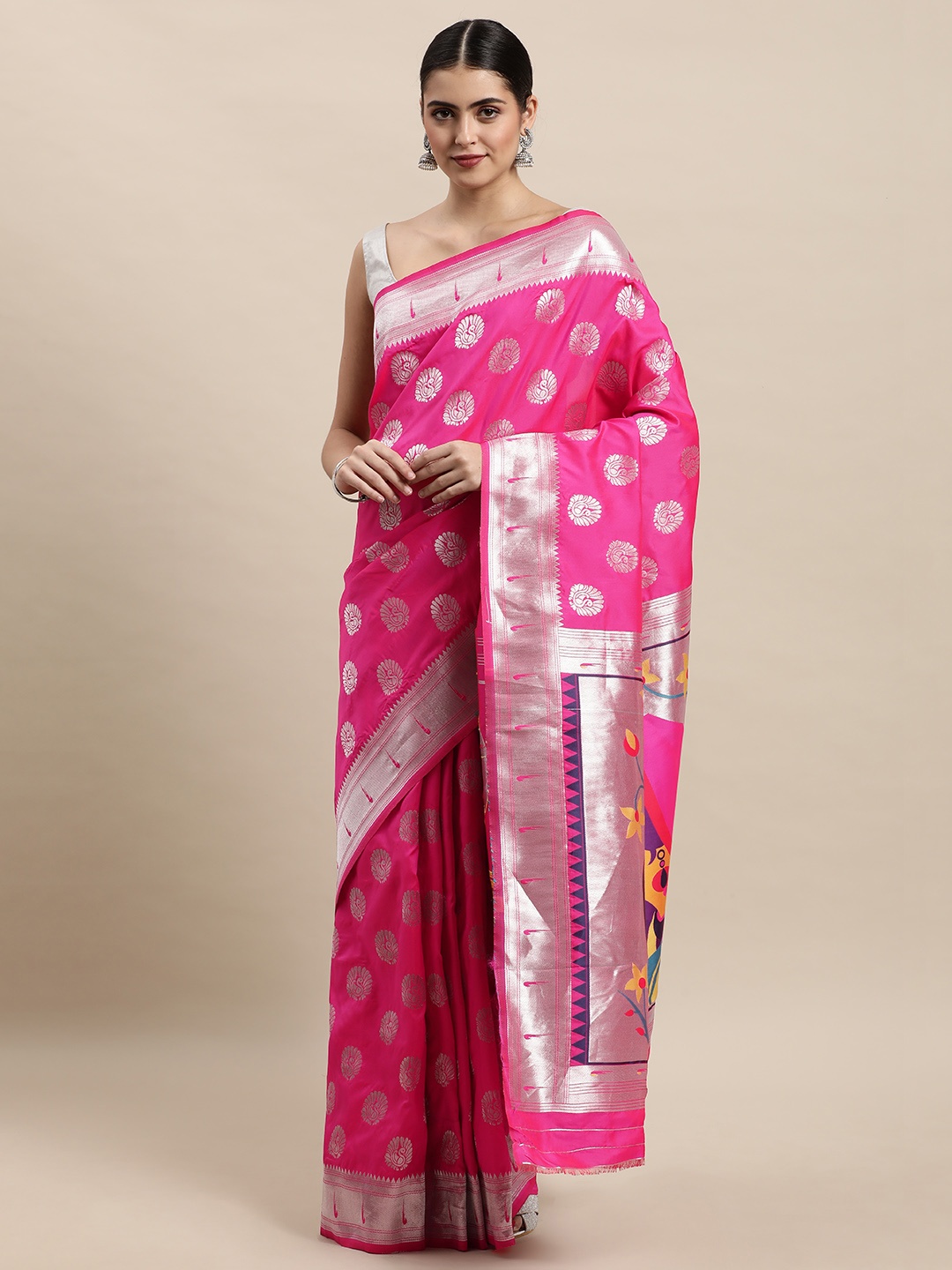 

Royal Rajgharana Saree Pink & Golden Woven Design Paithani Saree