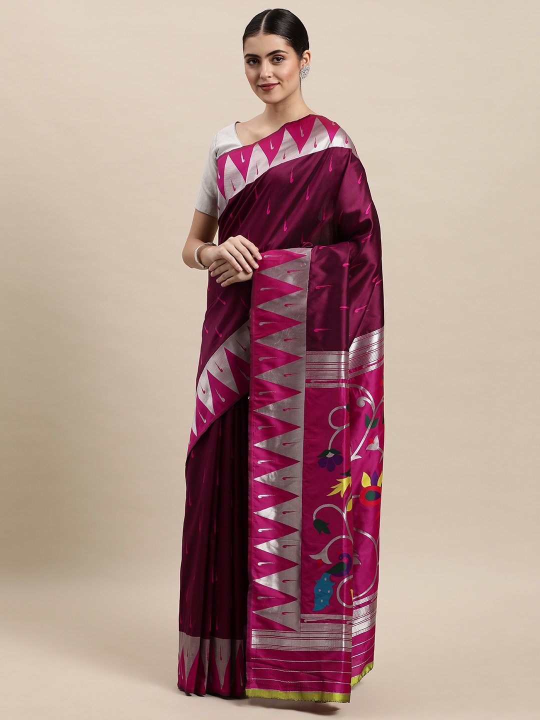 

Royal Rajgharana Saree Magenta Woven Design Paithani Saree