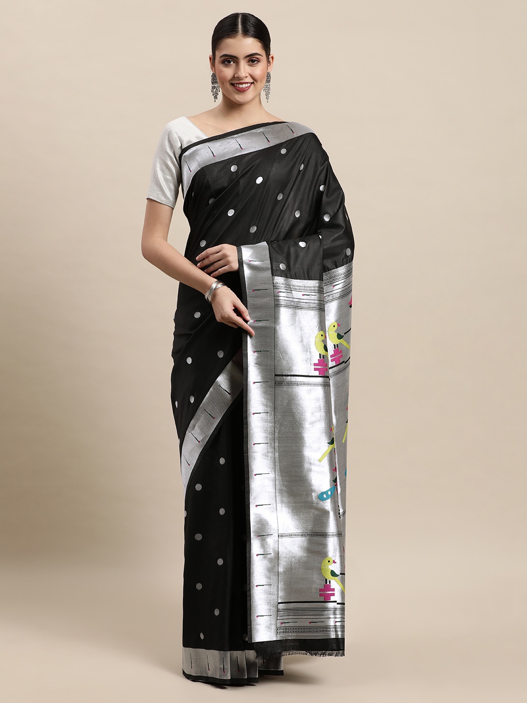 

Royal Rajgharana Saree Black Woven Design Paithani Saree