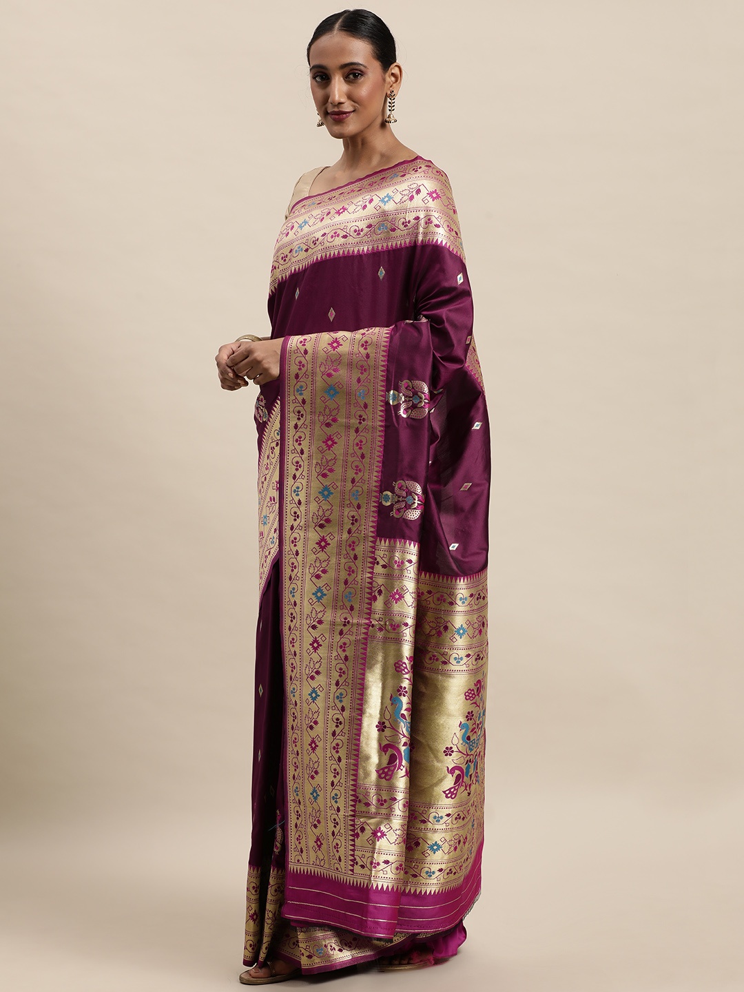 

Royal Rajgharana Saree Magenta Woven Design Paithani Saree