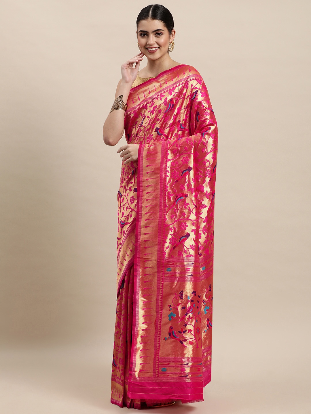 

Royal Rajgharana Saree Pink & Golden Woven Design Paithani Saree