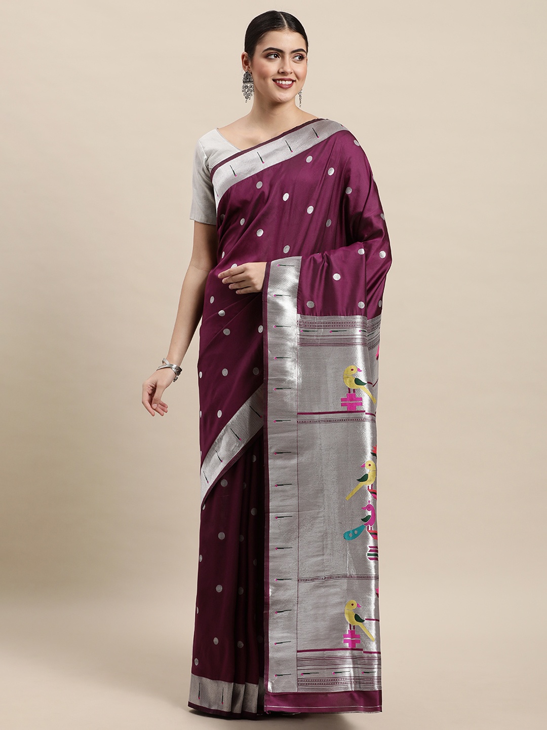 

Royal Rajgharana Saree Magenta Woven Design Paithani Saree