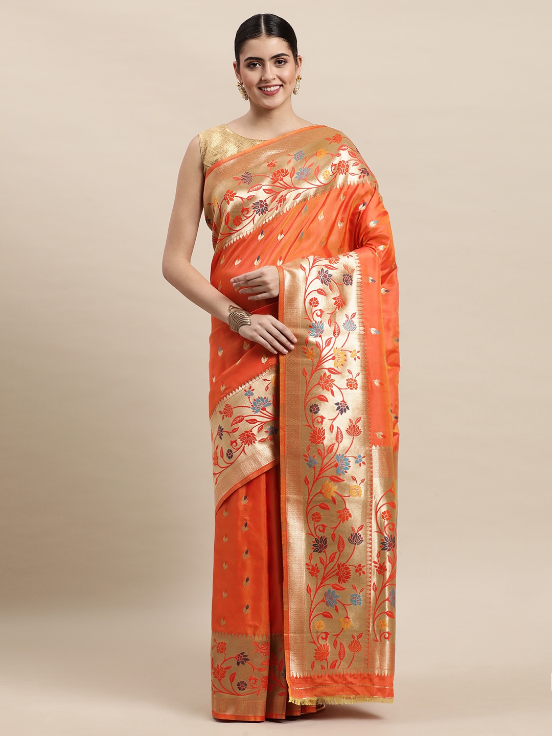 

Royal Rajgharana Saree Orange Woven Design Banarasi Saree