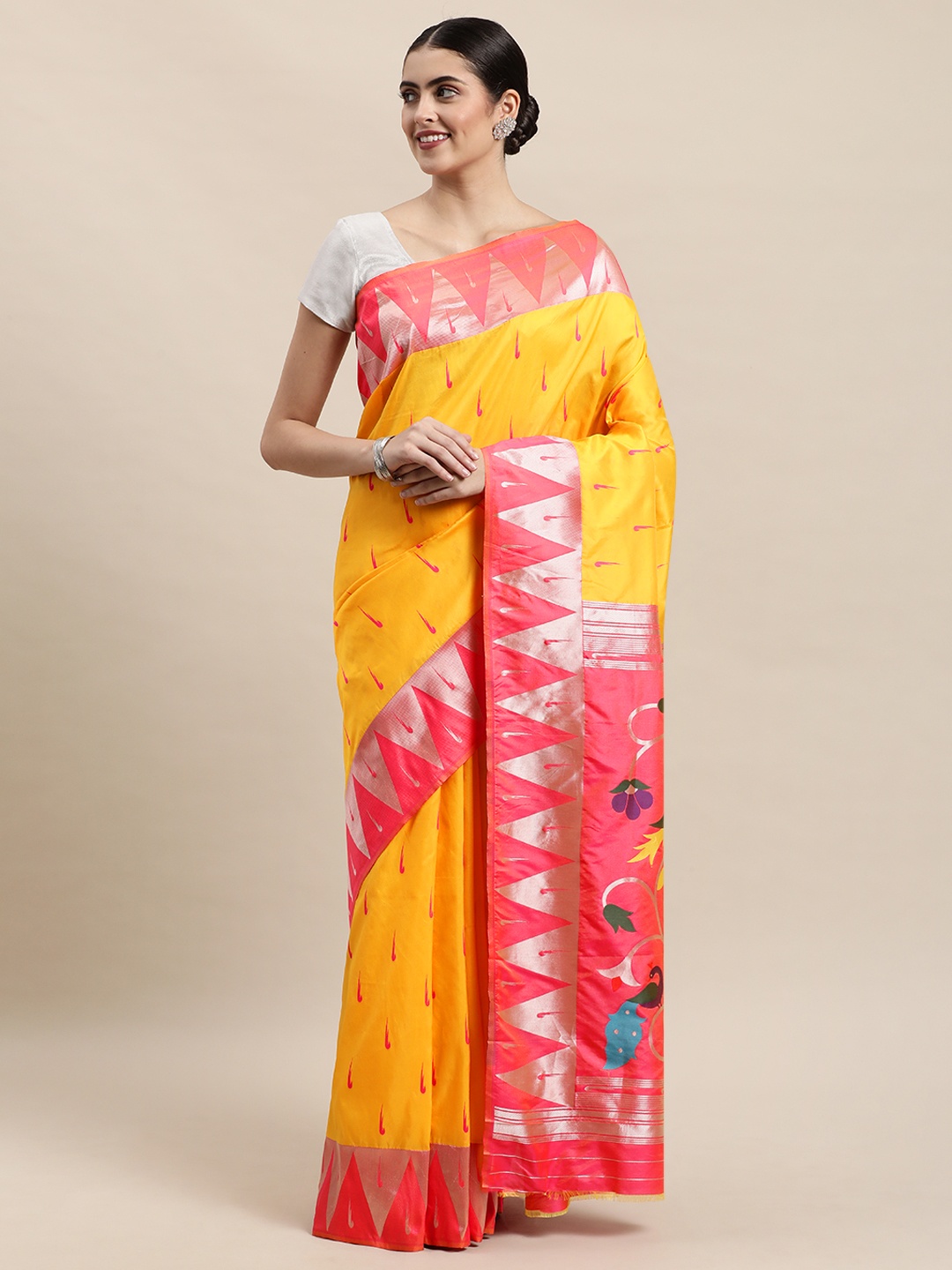 

Royal Rajgharana Saree Yellow Woven Design Paithani Saree