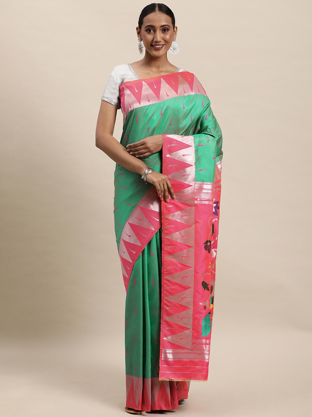 

Royal Rajgharana Saree Sea Green Woven Design Paithani Saree