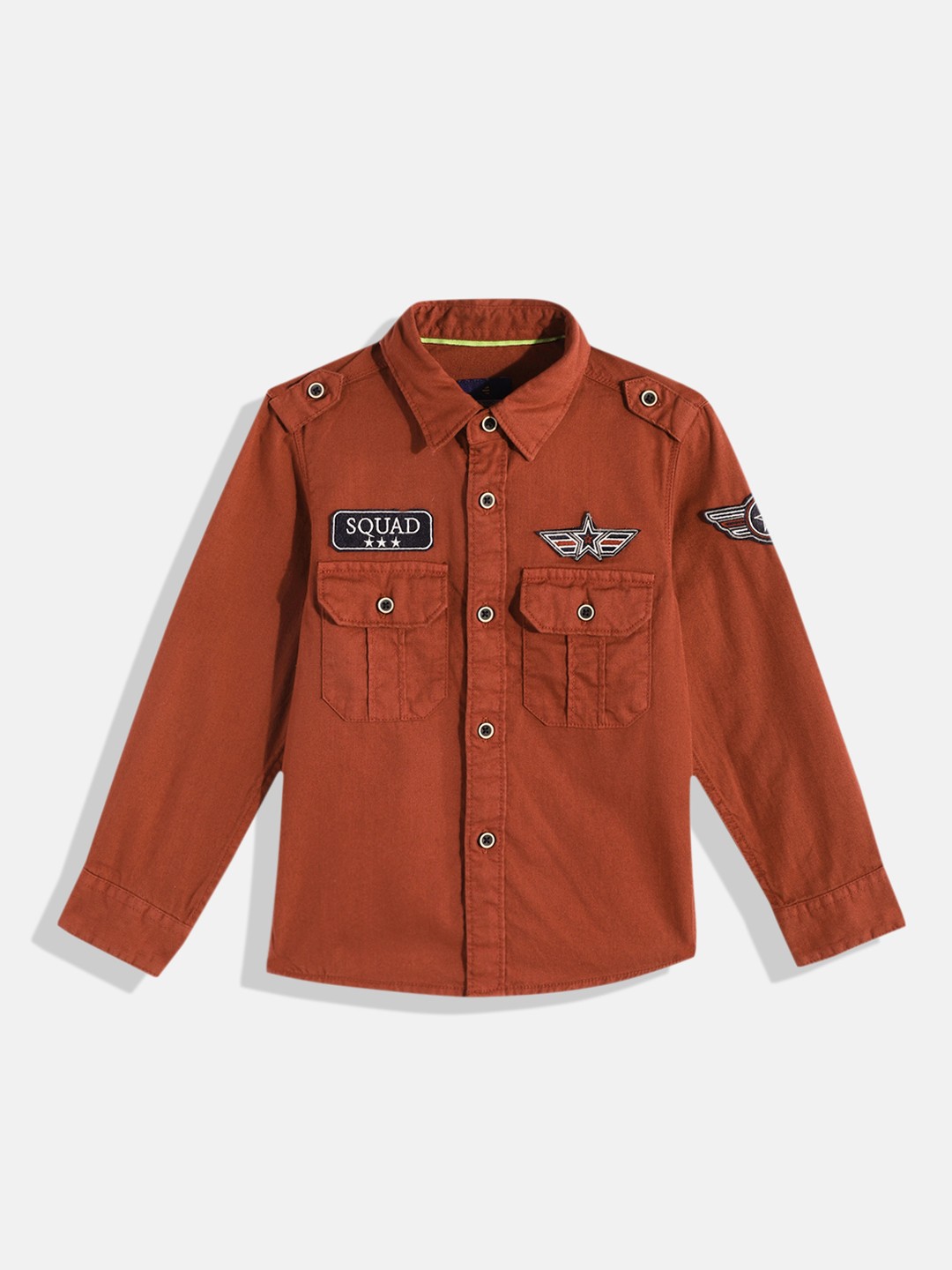 

IVOC Boys Rust Orange Standard Slim Fit Cotton Casual Shirt With Badge and Shoulder Tab