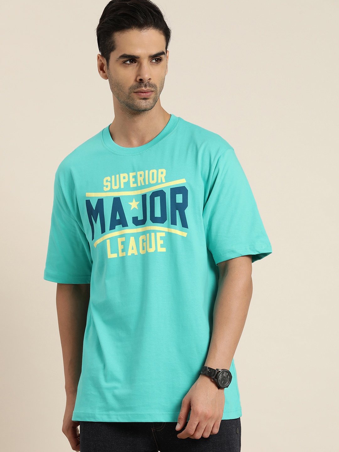 

DILLINGER Men Turquoise Blue Typography Printed Cotton T-shirt