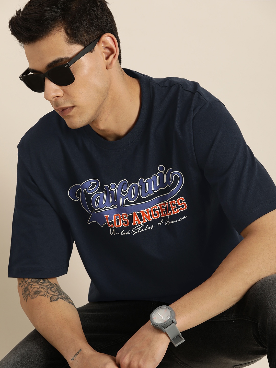 

DILLINGER Men Navy Blue Typography Printed Cotton T-shirt