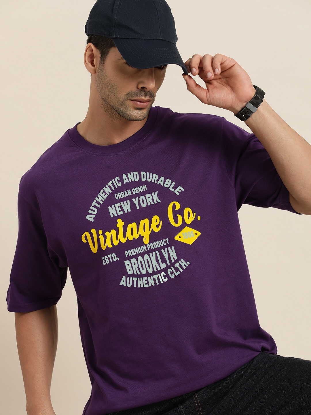 

DILLINGER Men Purple Typography Printed Cotton T-shirt