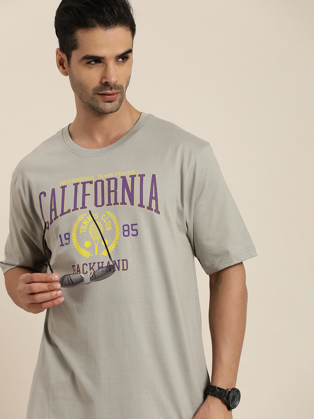 

DILLINGER Men Grey Typography Printed Cotton T-shirt