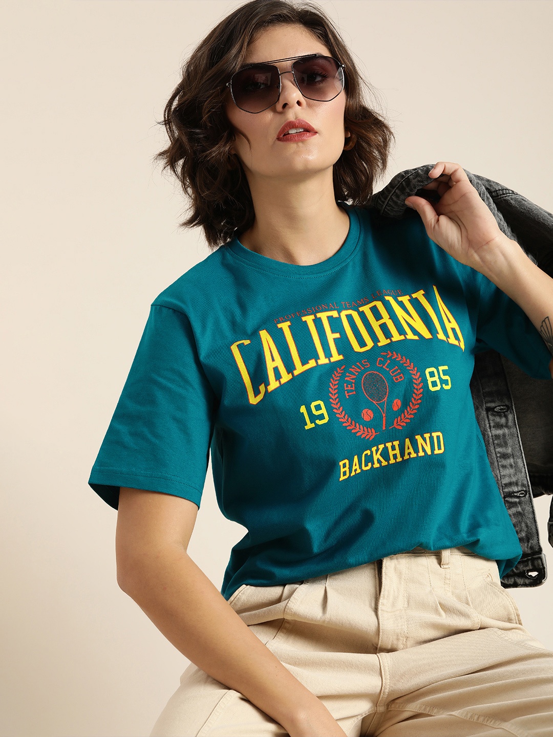

DILLINGER Women Blue Typography Printed Oversized T-shirt