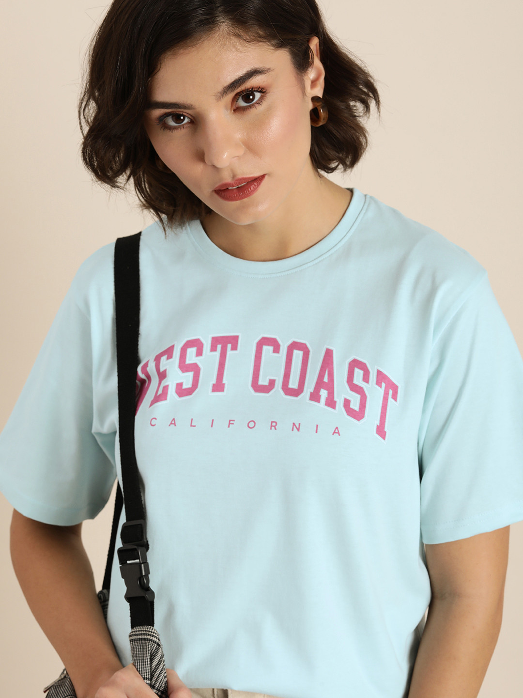 

DILLINGER Women Blue Typography Printed Oversized T-shirt