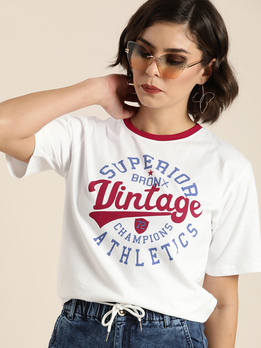 

DILLINGER Women White Typography Printed Oversized T-shirt