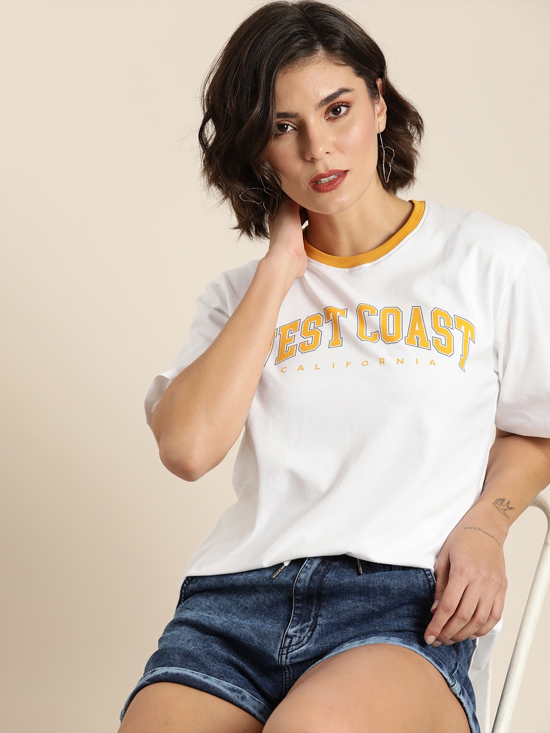 

DILLINGER Women White Typography Indiana Pacers Printed Oversized T-shirt