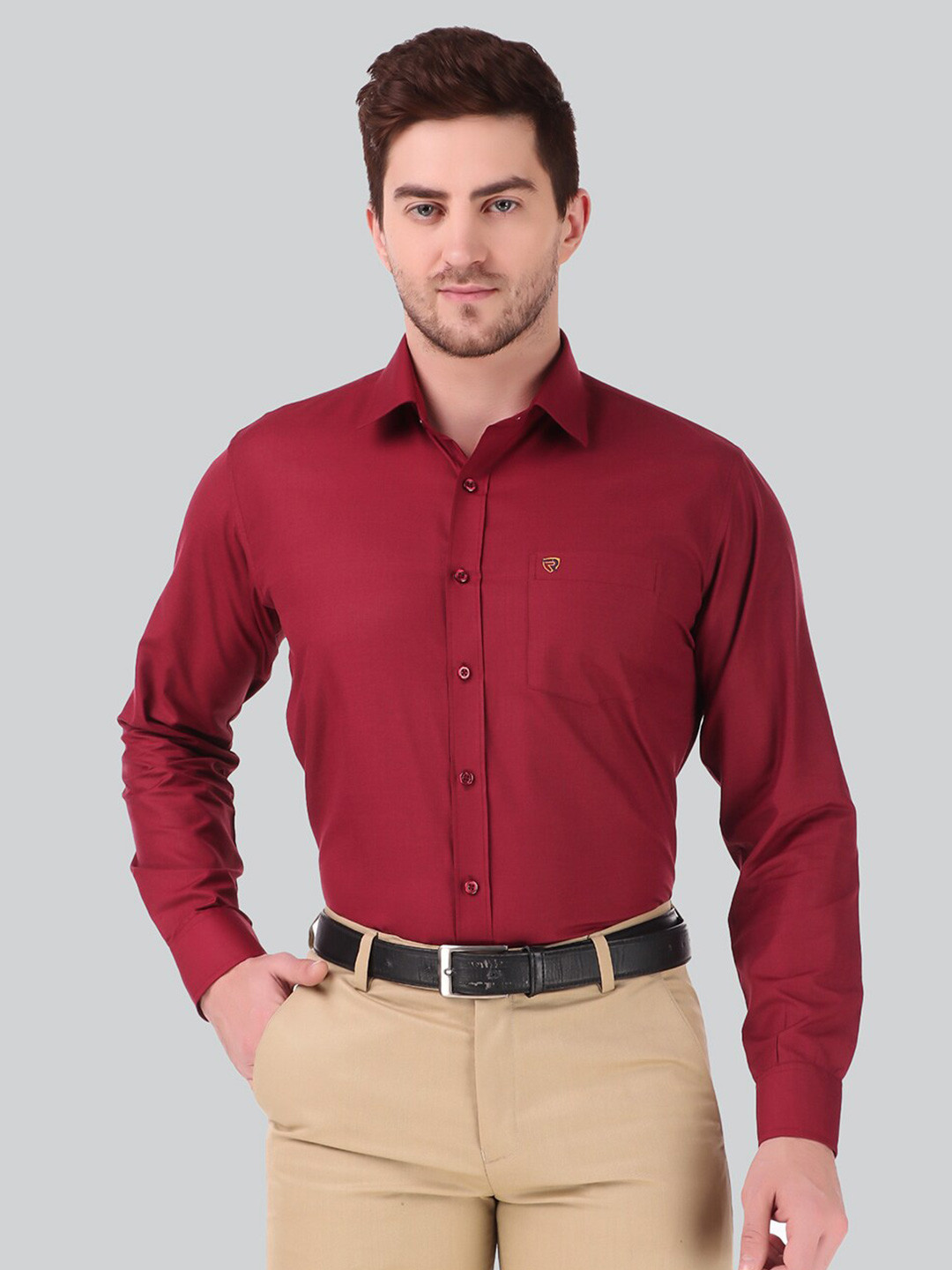

RIENER Men Maroon Straight Casual Shirt
