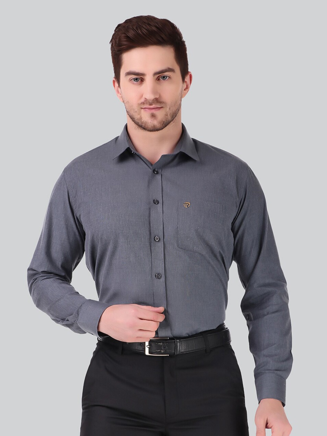 

RIENER Men Grey Straight Casual Shirt