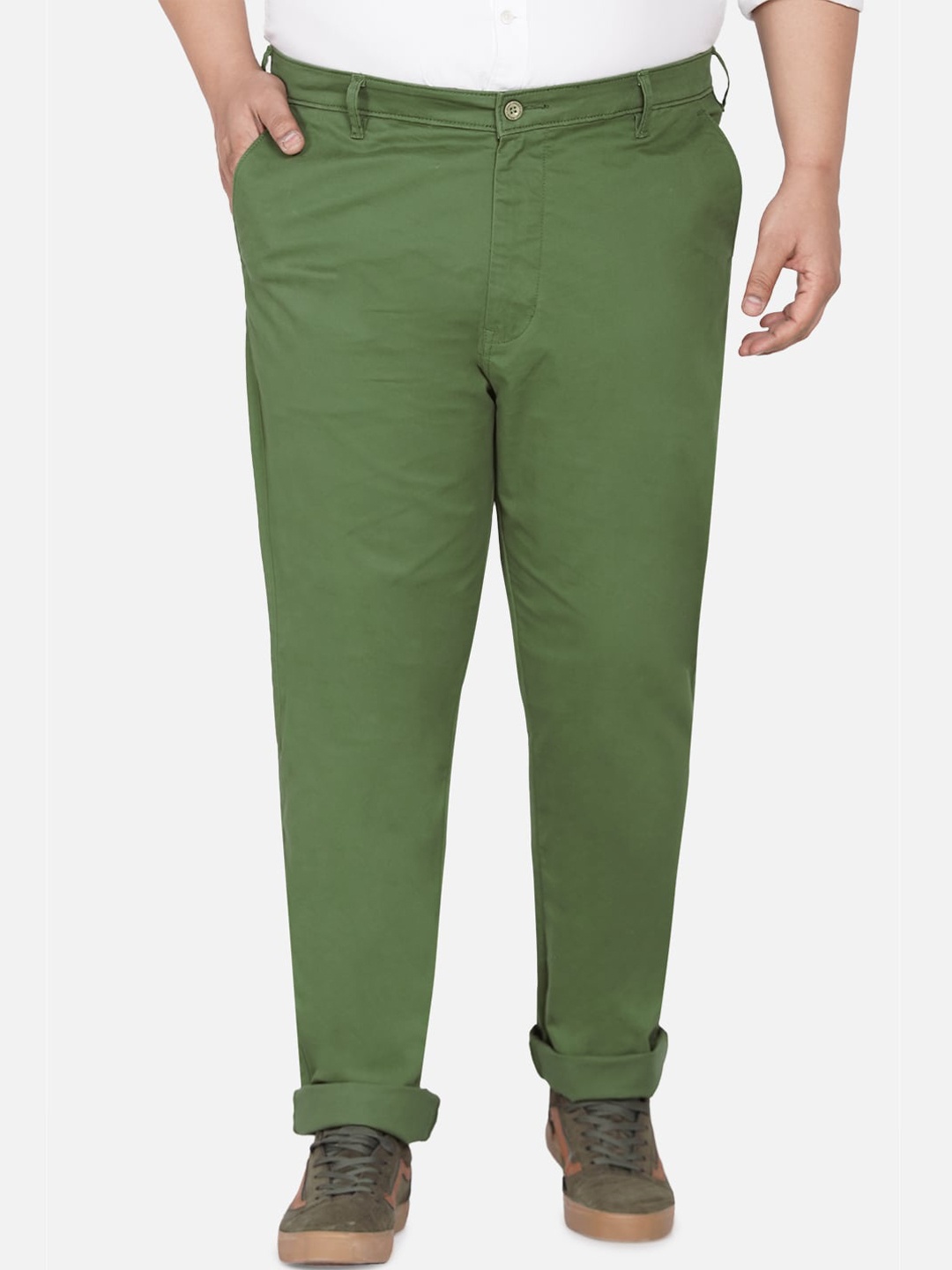 

John Pride Plus Size Men Olive Green Trousers