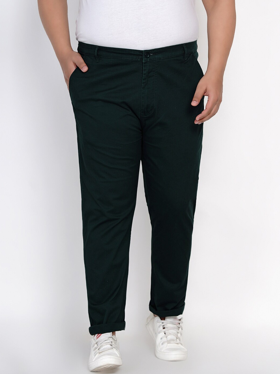 

John Pride Plus Size Men Green Chinos Trousers