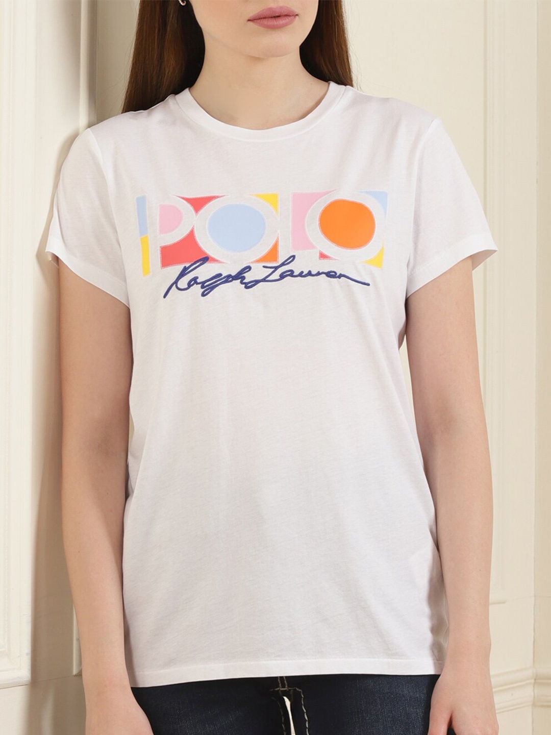 

Polo Ralph Lauren Women White Printed Pure Cotton T-shirt