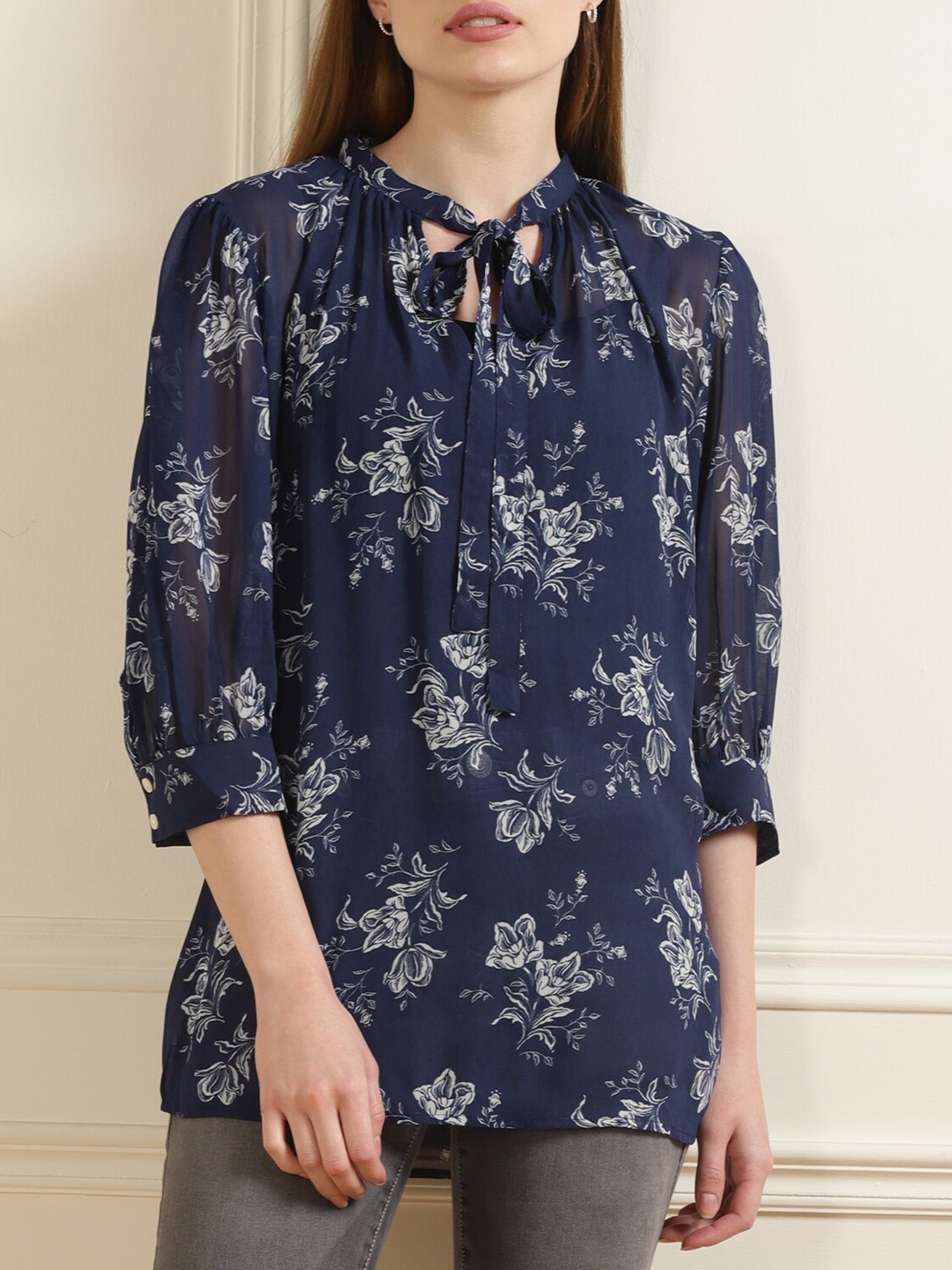 

Polo Ralph Lauren Women Blue Floral Printed Cotton Tops