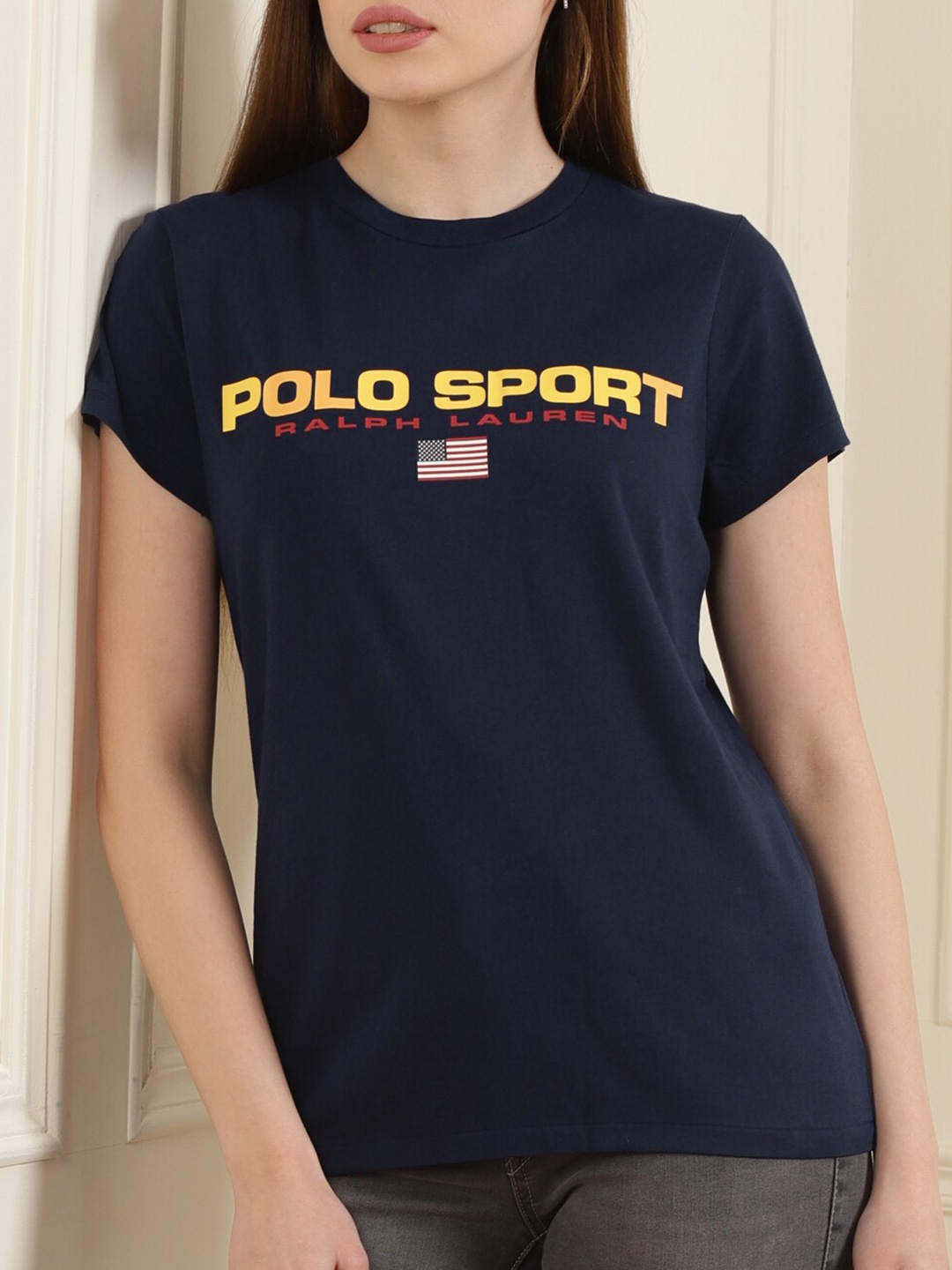 

Polo Ralph Lauren Women Navy Blue Typography Printed Pure Cotton T-shirt