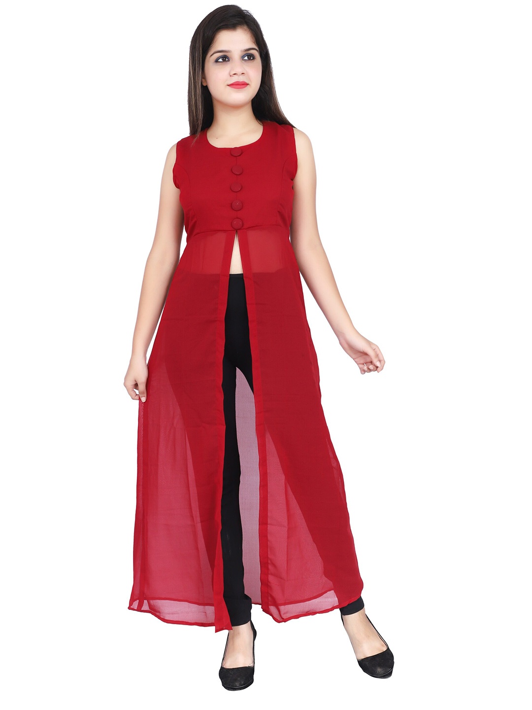 

VESICLE Women Georgette Kurta, Maroon