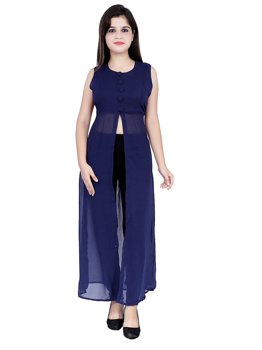 

VESICLE Women Georgette Kurta, Navy blue