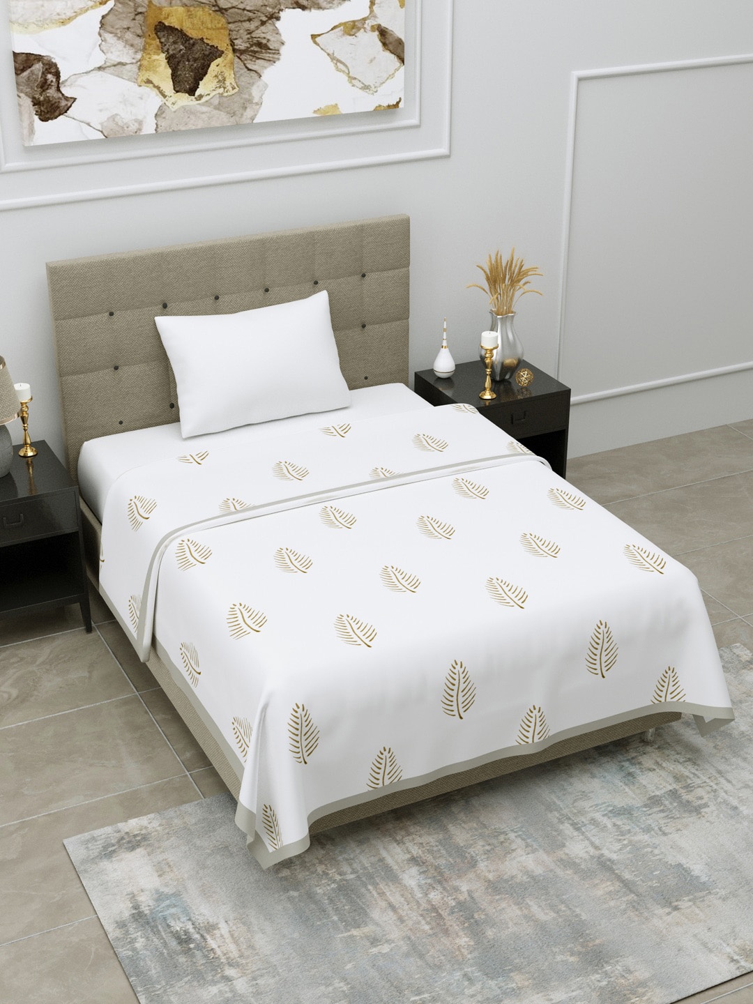 

LINENWALAS Happy Sleeping Bronze & White Printed 400 GSM Double Bed Dohar