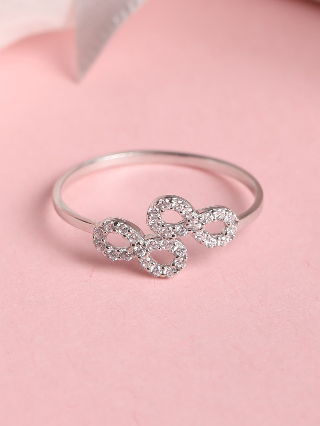 

Clara Rhodium-Plated Silver-Toned White CZ Studded Finger Ring