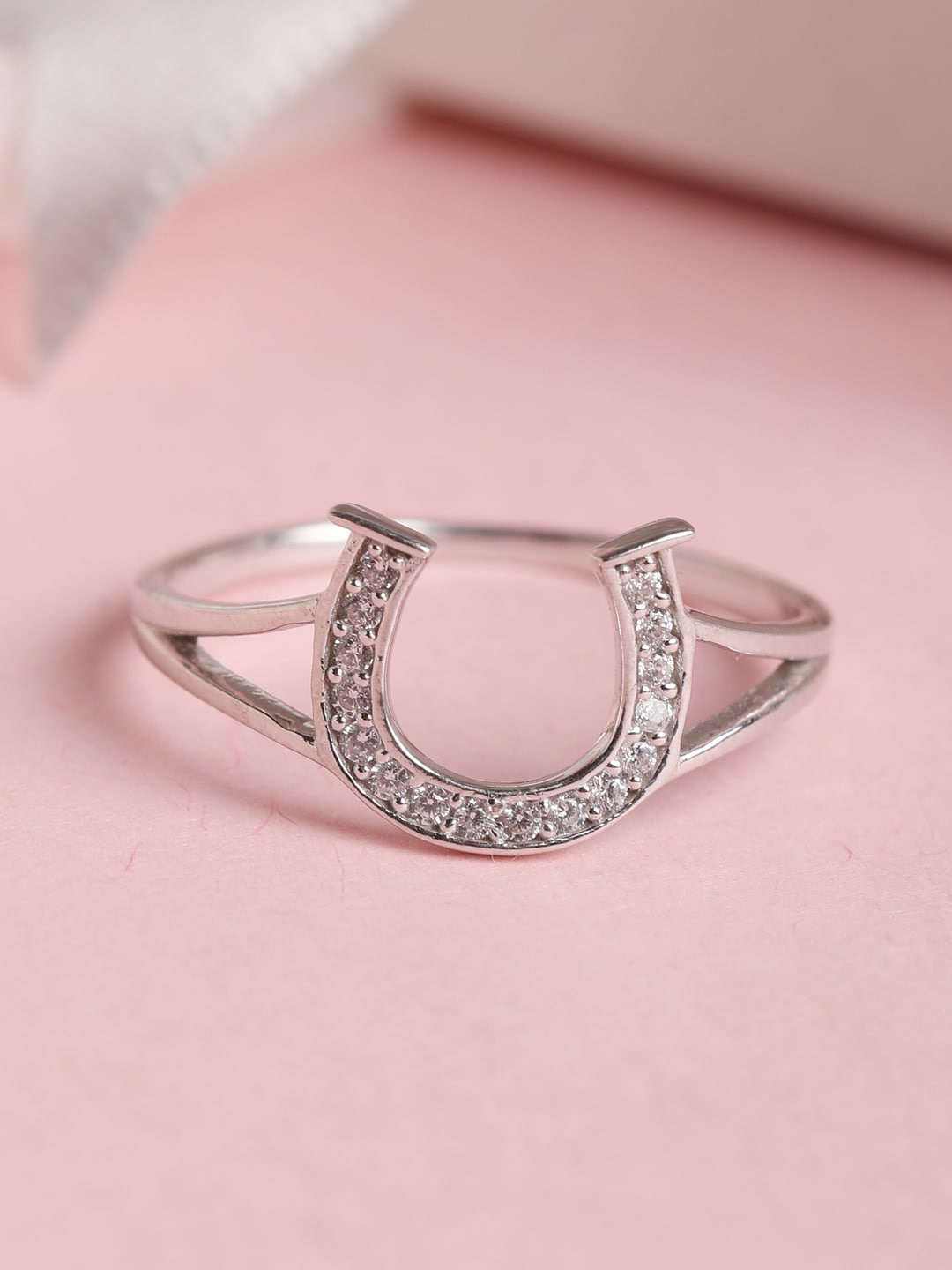

Clara 925 Sterling Silver Rhodium-Plated White CZ-Studded Finger Ring