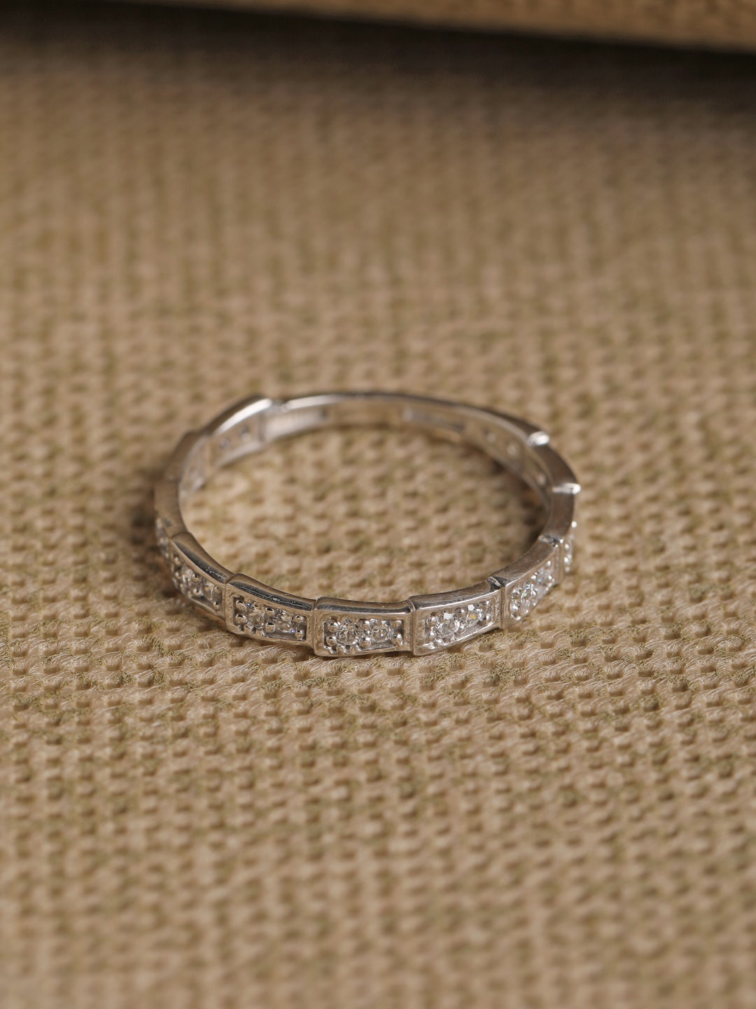 

Clara Rhodium-Plated Silver-Toned & White CZ-Studded Finger Ring