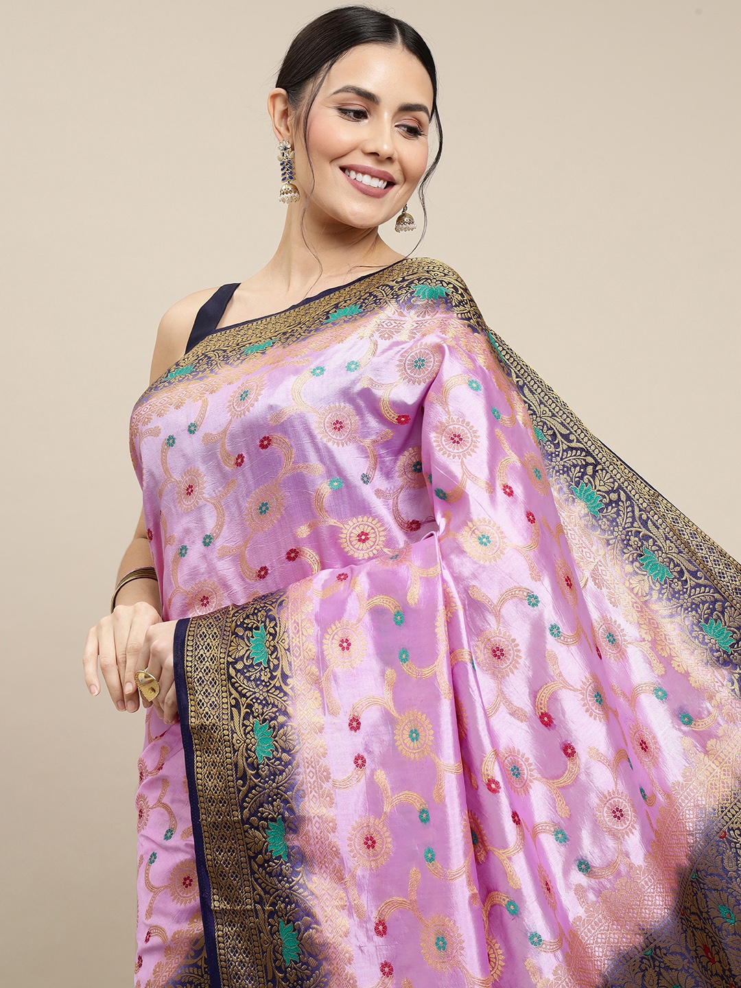 

Royal Rajgharana Saree Lavender & Green Woven Design Zari Woven Design Banarasi Sarees