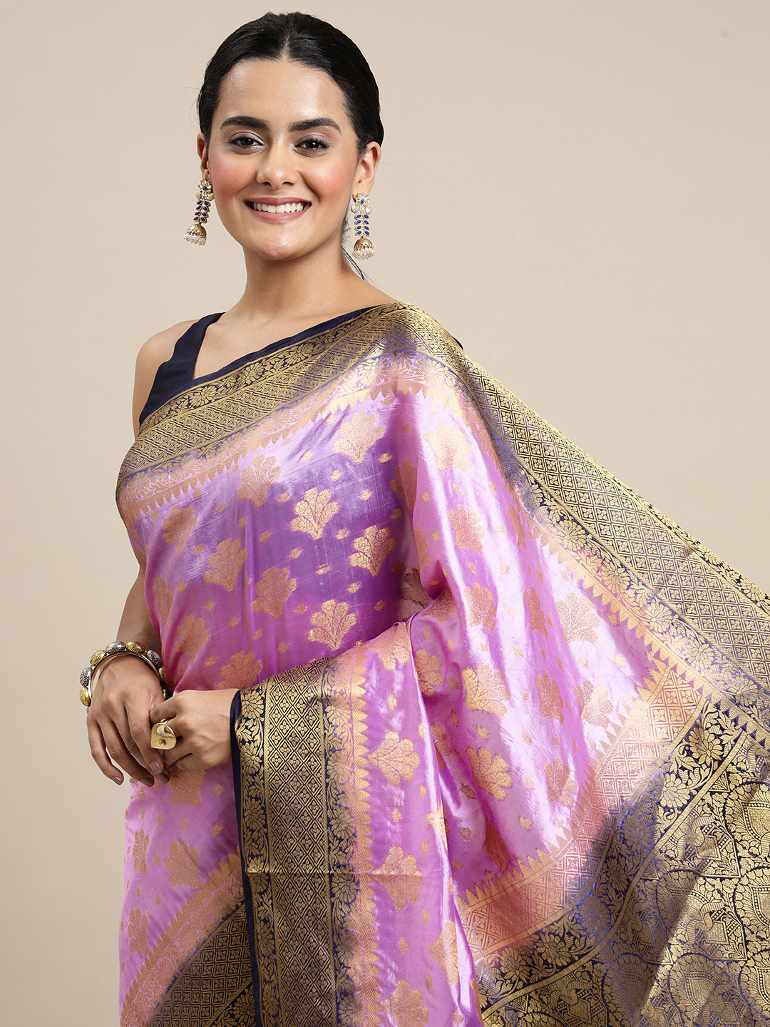 

Royal Rajgharana Saree Purple Woven Design Zari Silk Blend Banarasi Saree