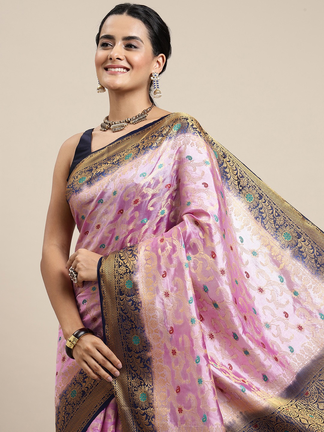 

Royal Rajgharana Saree Purple Woven Design Zari Silk Blend Banarasi Saree