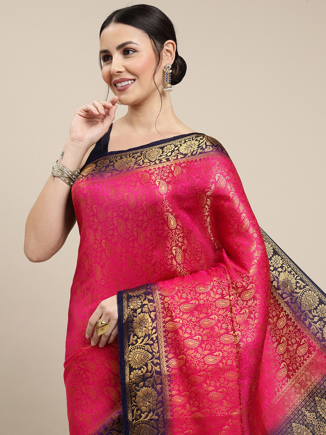 

Royal Rajgharana Saree Pink & Navy Blue Woven Design Zari Banarasi Sarees
