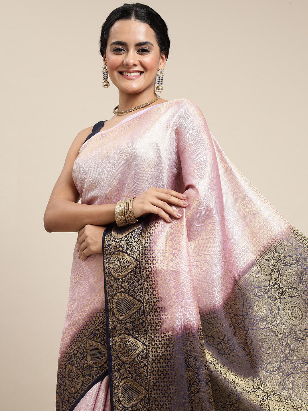 

Royal Rajgharana Saree Lavender Woven Design Zari Silk Blend Banarasi Saree