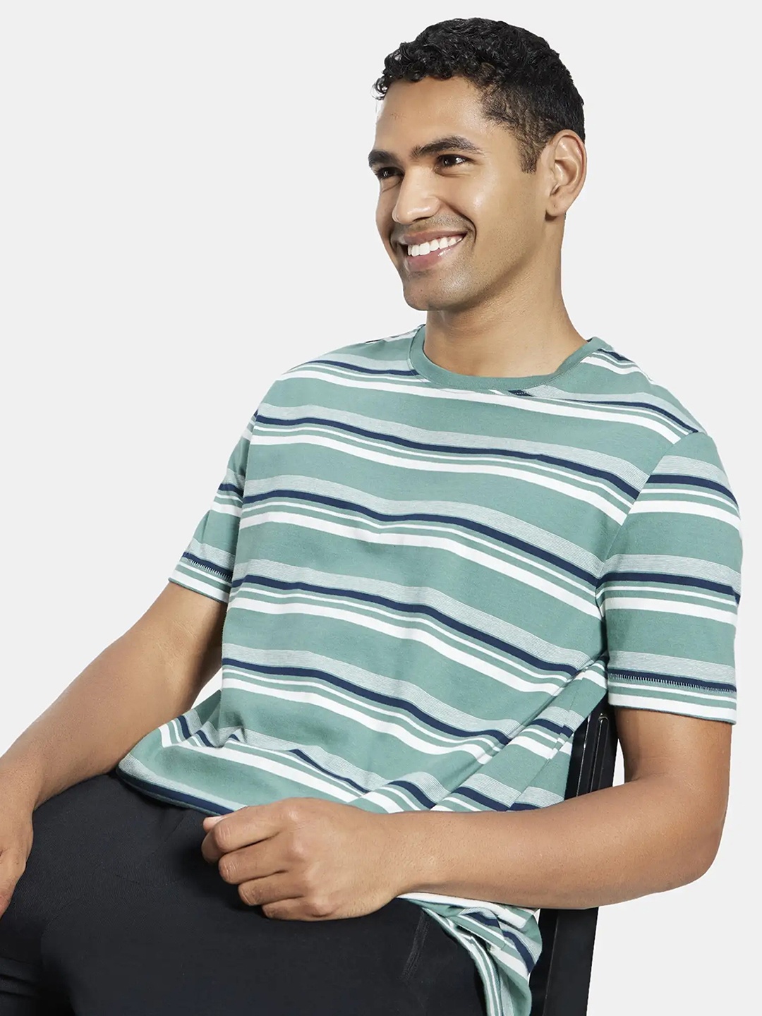 

Jockey Men Green & aquifer Striped T-shirt