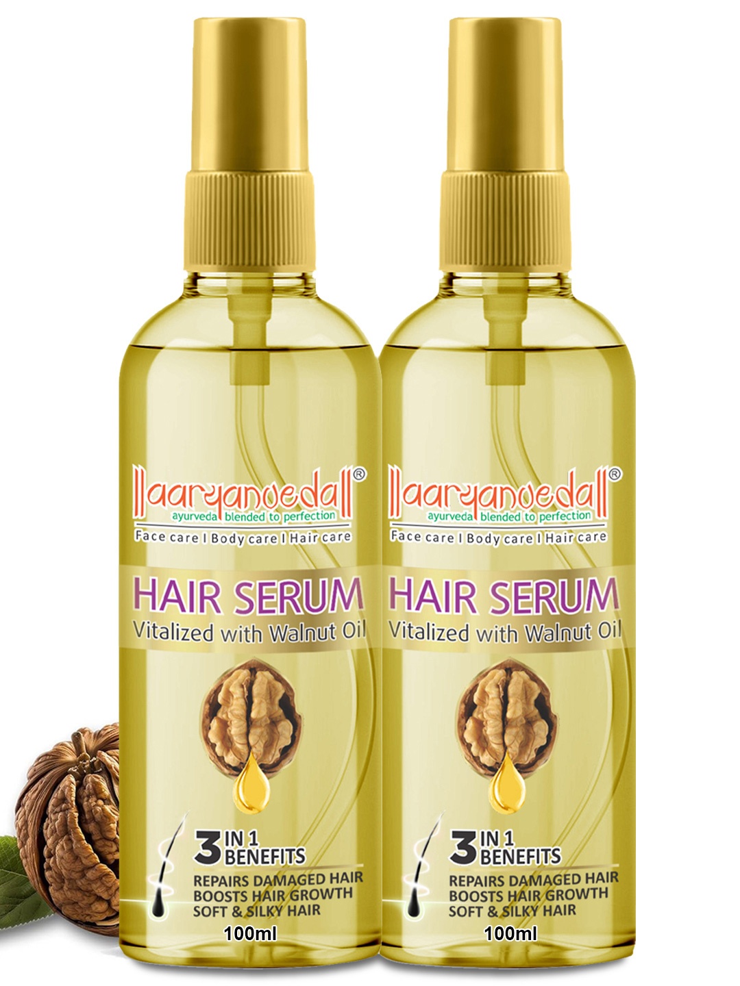 

Aryanveda Set of 2 Hair Growth Serum with Walnut & Coconut Oil - 100 ml each, Gold