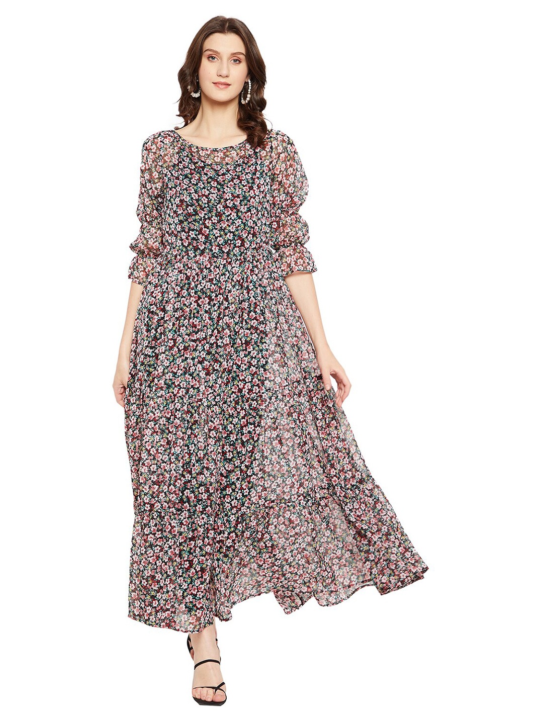 

LY2 Black & coral blush Floral Chiffon Maxi Dress